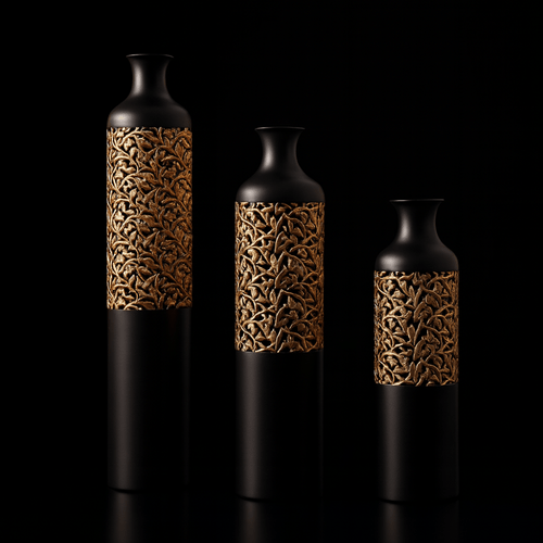 Luxury Black Metal Vase Set of 3 Large Glazed Home Decor Vases for - CASA DESIGN