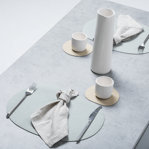 Natural leather placemat and coaster | grey blue - CASA DESIGN