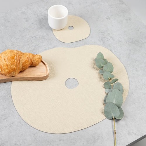 Natural leather placemat and coaster, ivory - CASA DESIGN