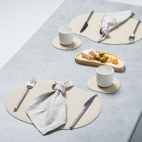 Natural leather placemat and coaster, ivory - CASA DESIGN
